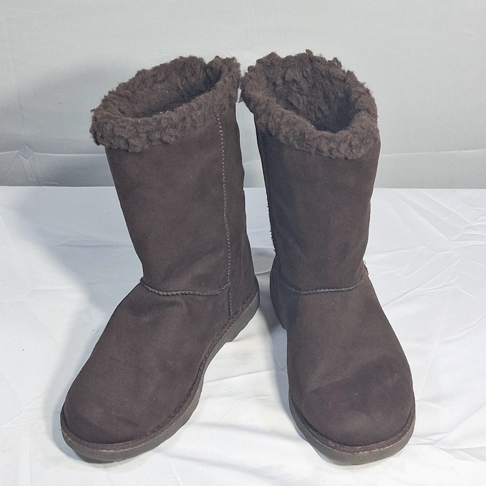 Women's SO Size 6 10" High Faux Fur Lined Brown Booties/Ankle Boots